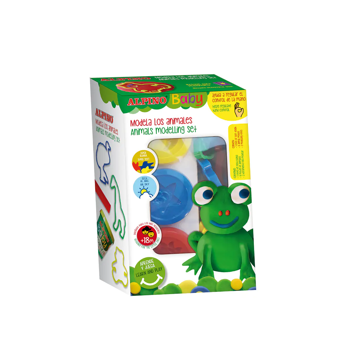 Alpino Baby Dough Set De 6 Botes De 85gr De Pasta Blanda Para Bebés - Modelar Y Jugar Con 12 Moldes Y Herramientas