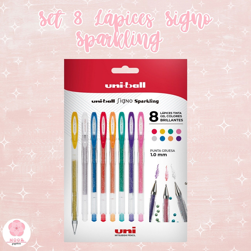 Set 8 Lápices Gel Roller Signo UM 120 Sparkling Colour 1.0mm Uni-Ball