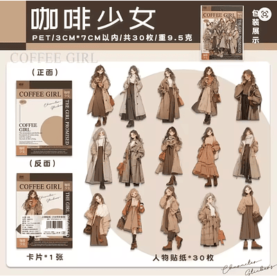 Set Stickers PET Girls Vintage  30 Piezas