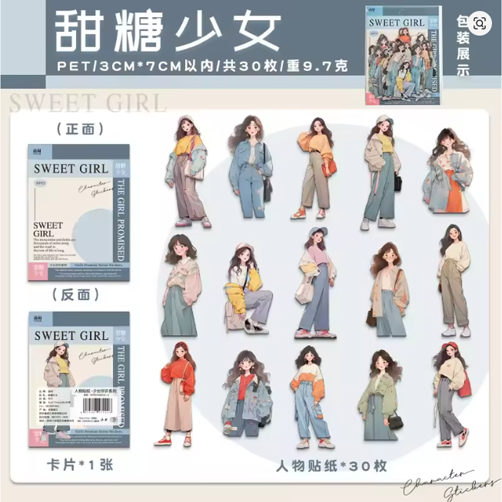 Set Stickers PET Girls Vintage  30 Piezas