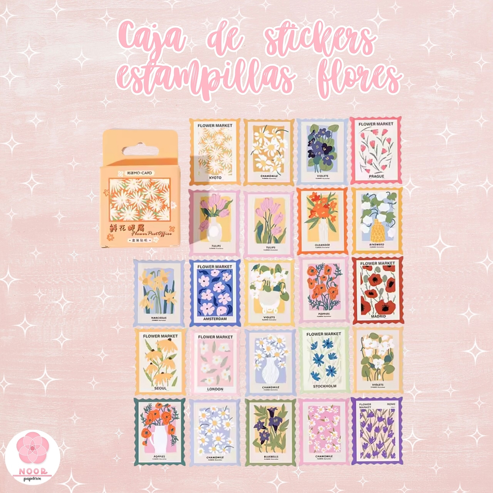 Caja de stickers estampillas flores