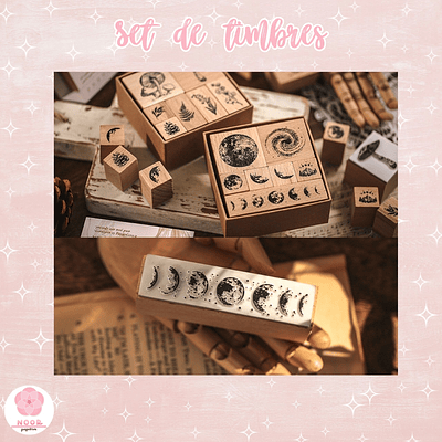 Set Sellos de Madera Vintage 7 Piezas