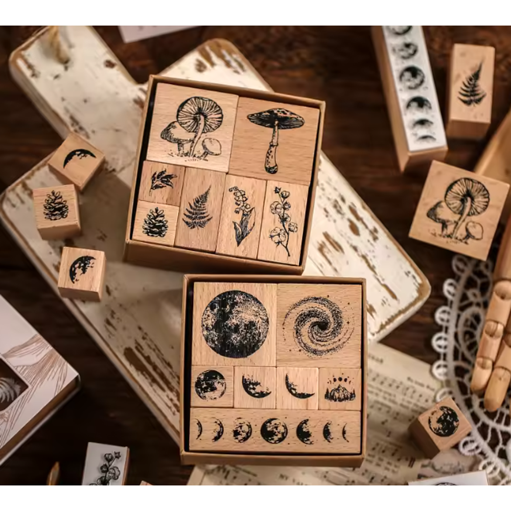 Set Sellos de Madera Vintage 7 Piezas