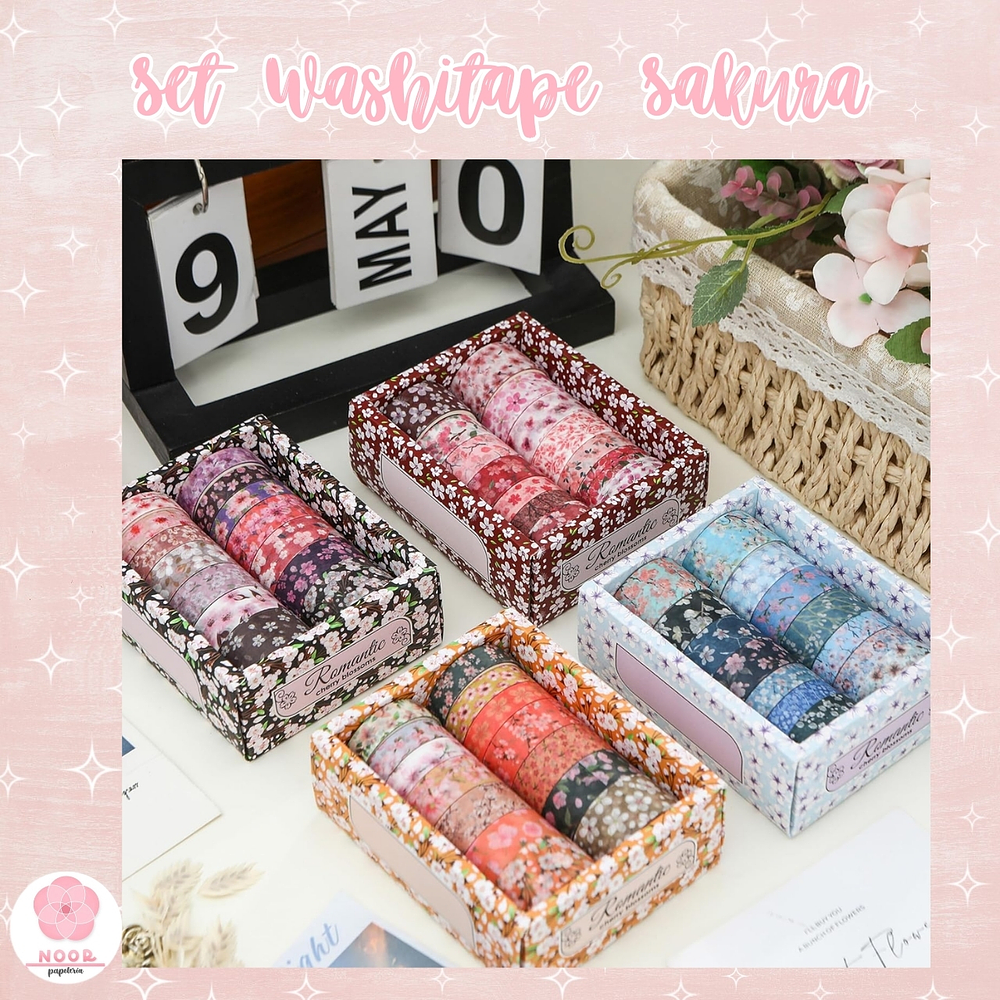 Set 14 Washitapes Sakura Flores Vintage