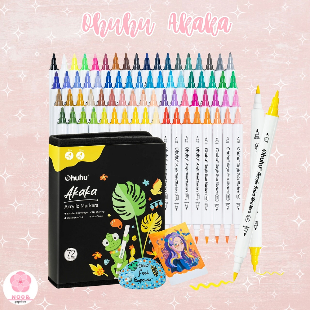 Set Ohuhu 72 marcadores acrílicos Akaka puntas pincel & fina