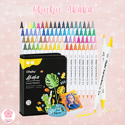 Set Ohuhu 72 marcadores acrílicos Akaka puntas pincel & fina