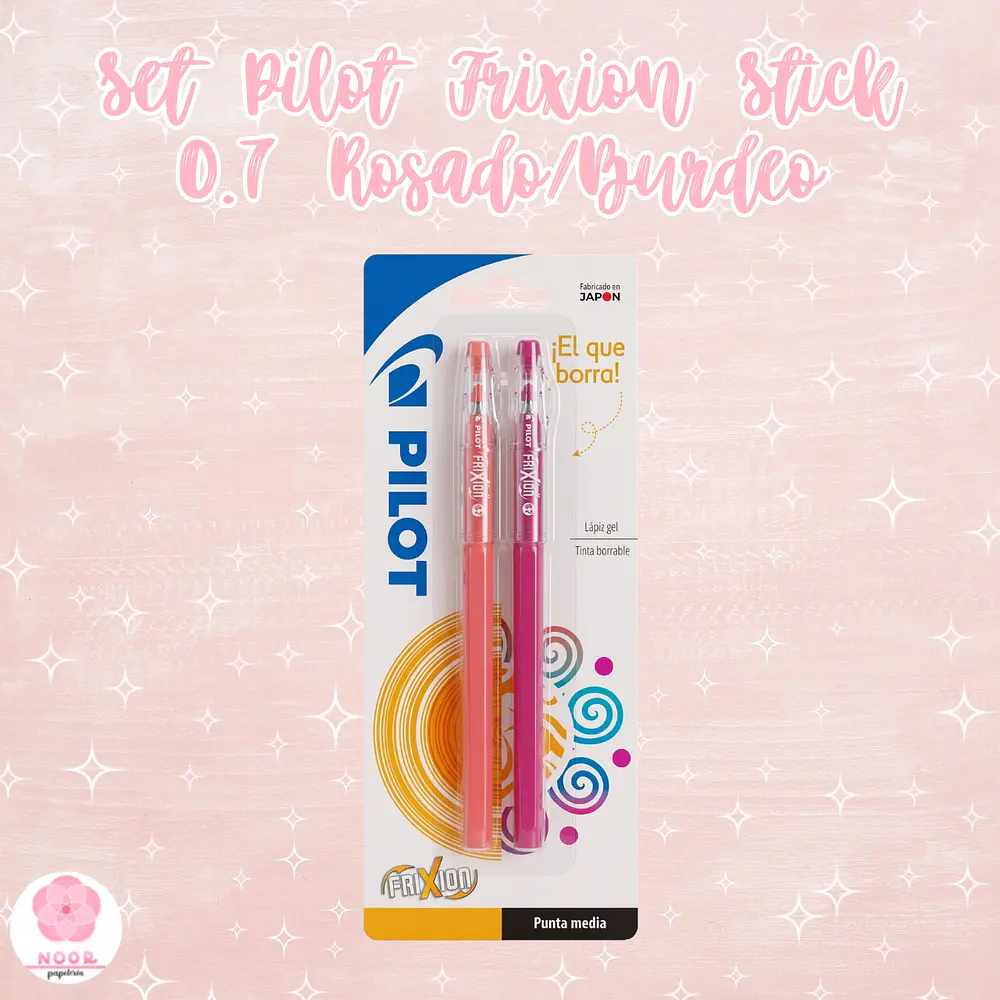 Set Lápiz Gel Pilot Frixion Stick 0.7 Rosado/Burdeo