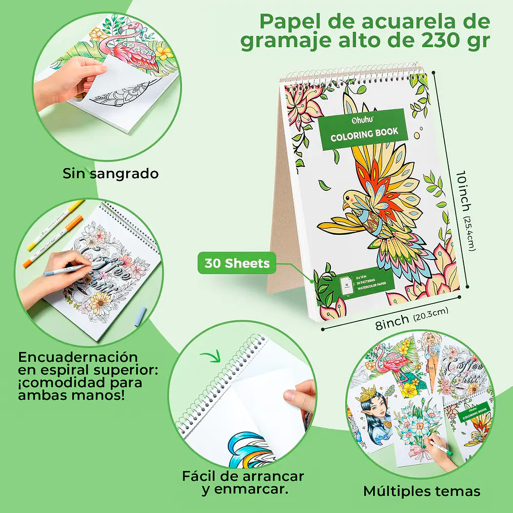 Ohuhu Pupe B Paper Friendly 40 marcadores base de agua + libro para colorear Ohuhu