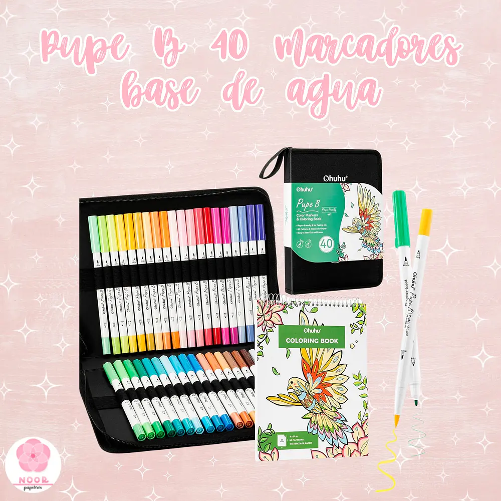 Ohuhu Pupe B Paper Friendly 40 marcadores base de agua + libro para colorear Ohuhu