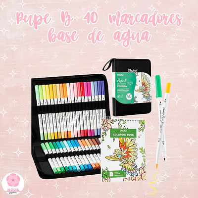 Ohuhu Pupe B Paper Friendly 40 marcadores base de agua + libro para colorear Ohuhu