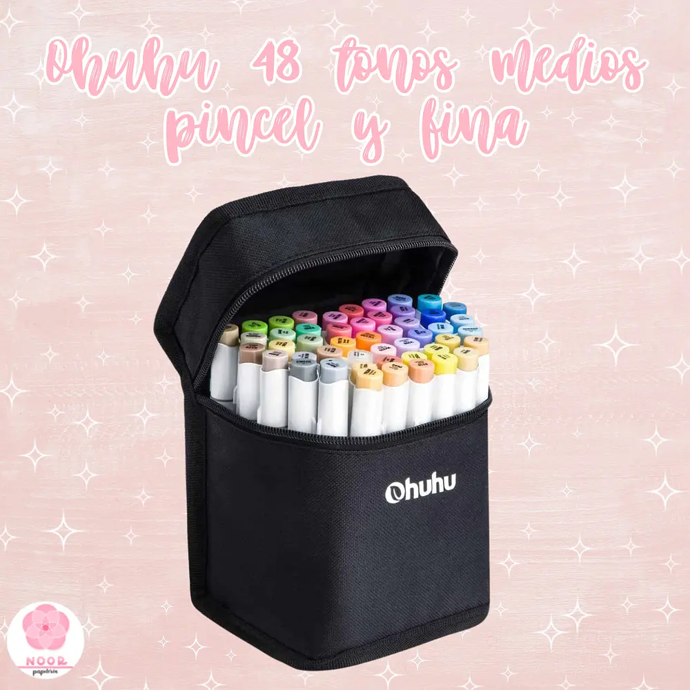 Ohuhu 48 tonos medios marcadores de alcohol + 1 blender pincel y fina