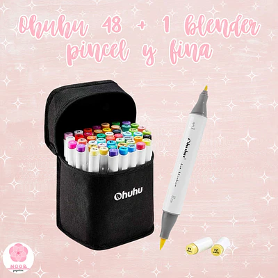 Ohuhu 48 Marcadores de alcohol + 1 blender pincel y fina
