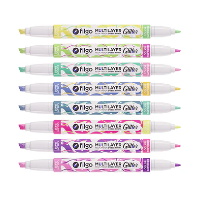Set 8 Destacadores Filgo Multilayer Glitter Doble Punta