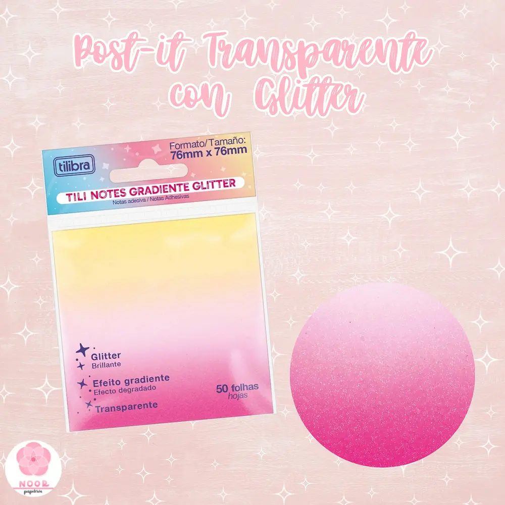 Post-it Transparente con Glitter 76 x 76 mm Tilibra