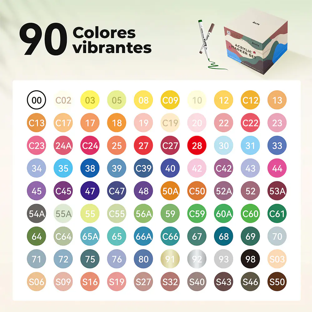Marcadores Acrílicos Arrtx 90 Colores Punta Pincel