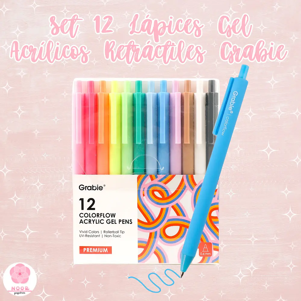 Set 12 Lápices Gel Acrílicos Retráctiles Grabie ColorFlow 0.6 mm