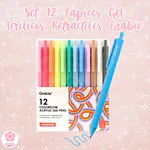 Set 12 Lápices Gel Acrílicos Retráctiles Grabie ColorFlow 0.6 mm