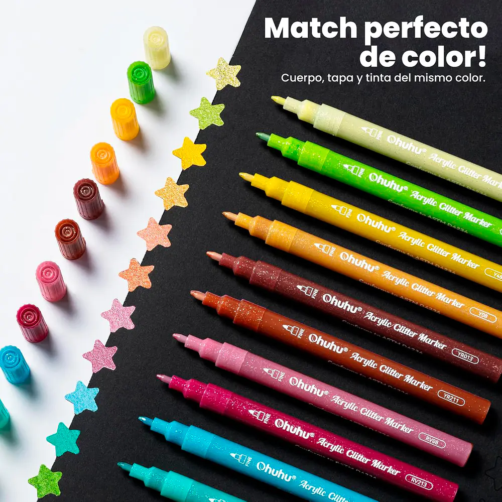 Marcadores Ohuhu Glitter Metálicos 24 Colores 0.7 mm