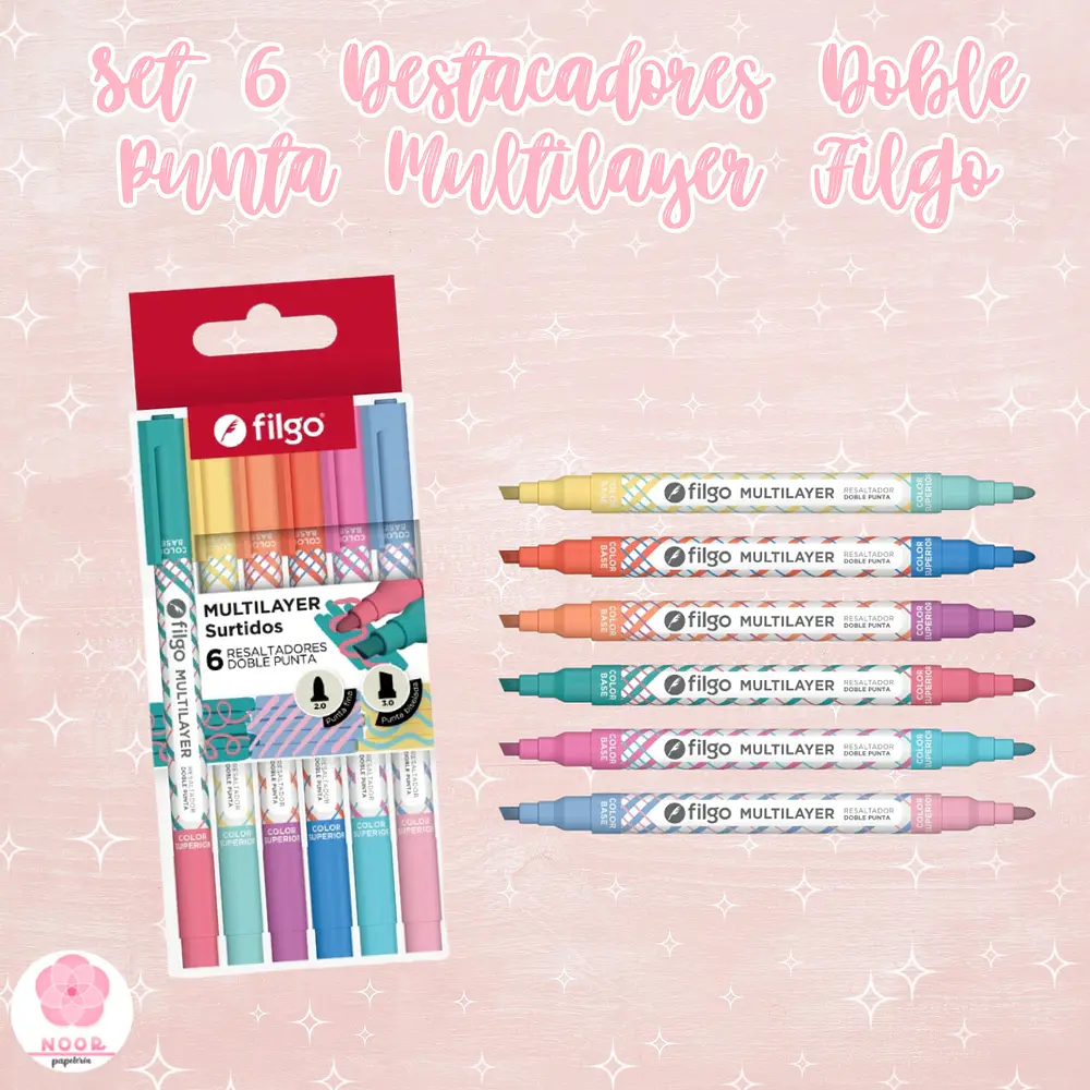 Set 6 Destacadores Creativos Doble Punta Multilayer Filgo