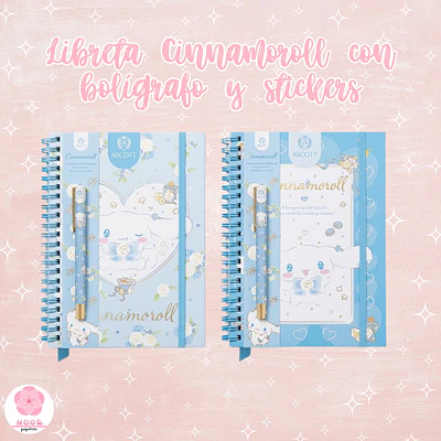 Libreta Cinnamoroll con bolígrafo y stickers