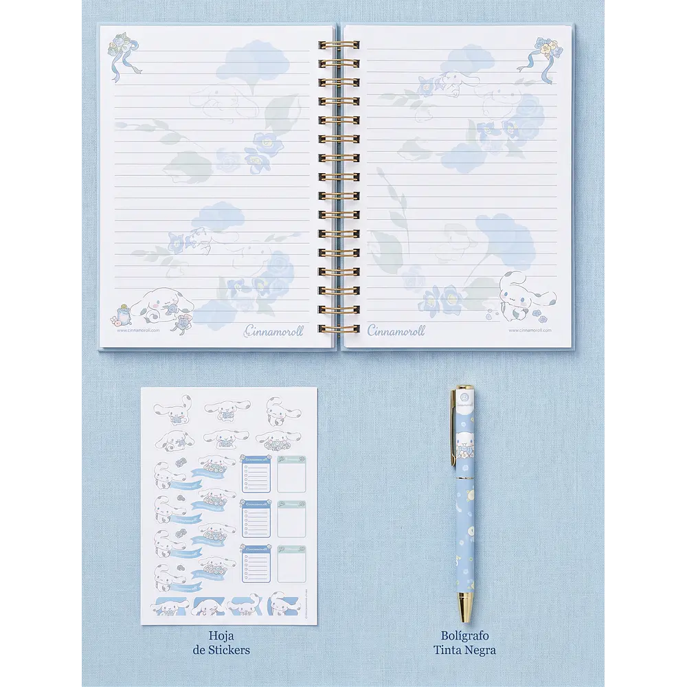 Libreta Cinnamoroll con bolígrafo y stickers