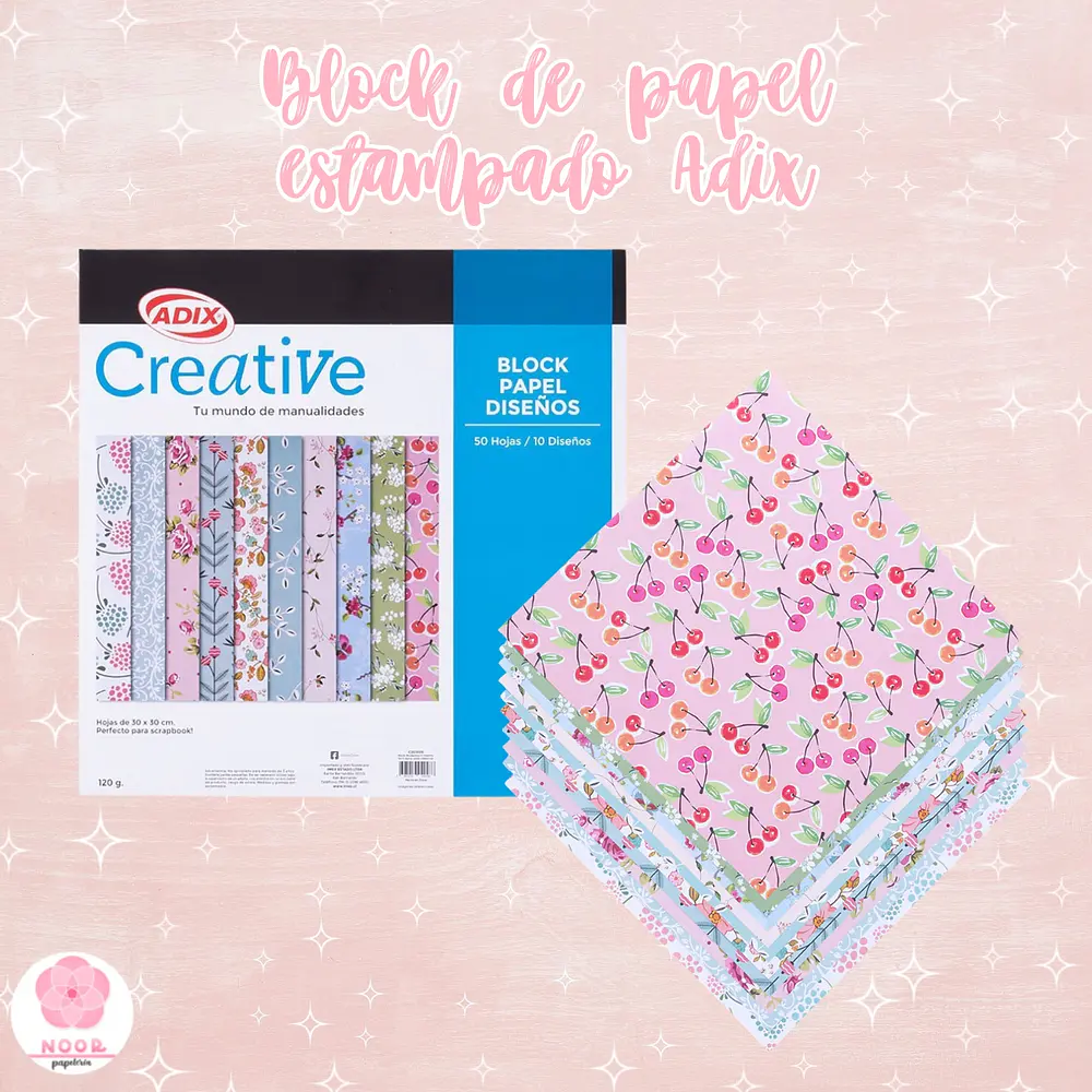 Block de papel estampado Adix – 10 diseños, 50 hojas