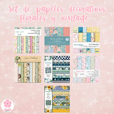 Set de papeles decorativos florales y vintage 