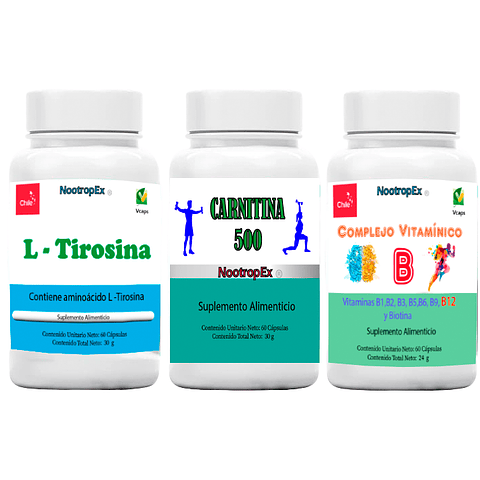Carnitina 500 + Complejo Vitaminico B + L-Tirosina  