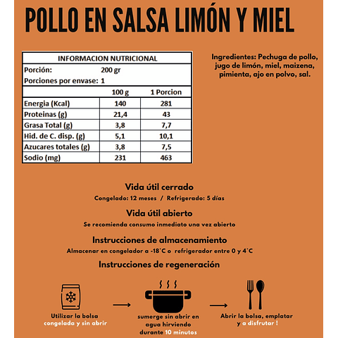 Pollo en salsa limón & miel 200gr