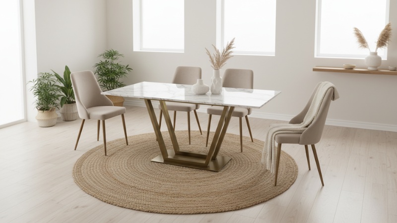 ¿Qué alfombra queda mejor bajo un juego de sillas nórdicas?