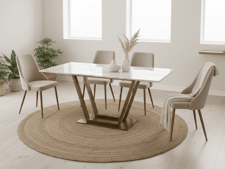 ¿Qué alfombra queda mejor bajo un juego de sillas nórdicas?