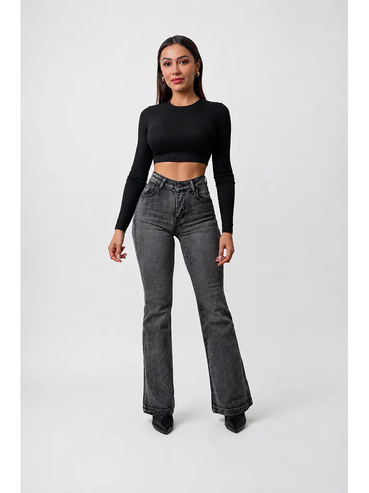 MODELO: MALI | FLARE JEANS CON BRILLOS (TALLAJE PEQUEÑO) 1