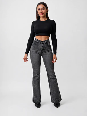 MODELO: MALI | FLARE JEANS CON BRILLOS (TALLAJE PEQUEÑO)