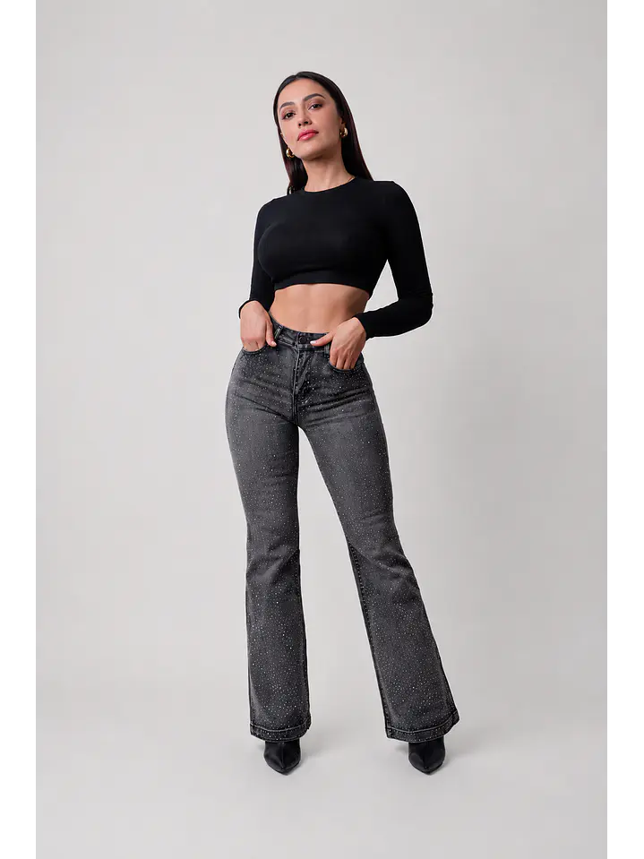 MODELO: MALI | FLARE JEANS CON BRILLOS (TALLAJE PEQUEÑO) 4