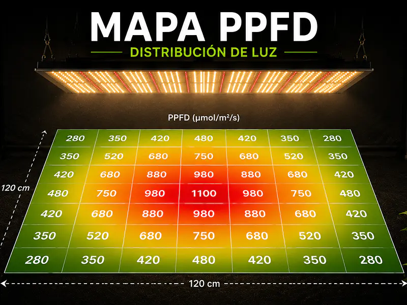 📊 ¿Cómo leer un mapa de PPFD? Aprende a interpretar la distribución de luz de un panel LED