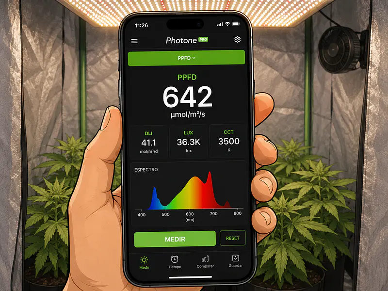 📱 Cómo medir el PPFD con tu celular: guía completa para usar Photone, PPFD Meter y medidores PAR
