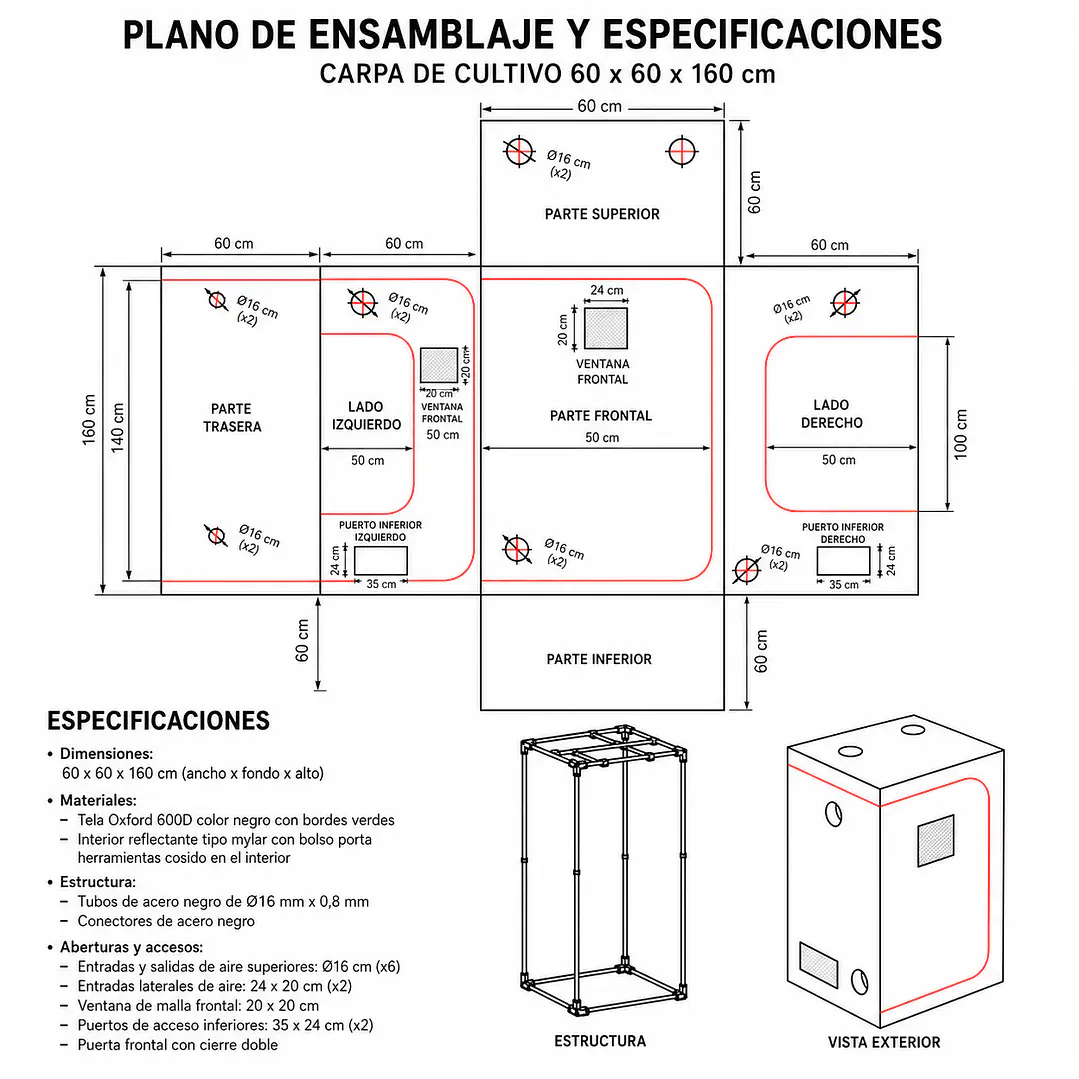 🏕️ Carpa Cropbox 60x60x160 Kasvi – Carpa para Cultivo Indoor 3