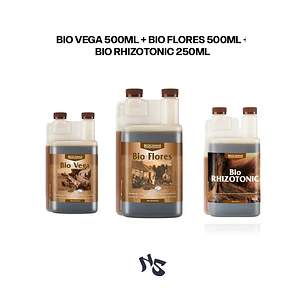 Pack CANNA Bio Base + Raíces | Bio Vega 500ml + Bio Flores 500ml + Bio Rhizotonic 250ml