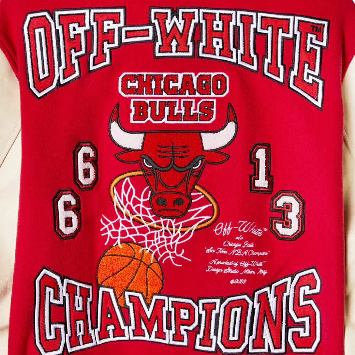 Off White c/o Chicago Bulls Red Varsity Jacket 6