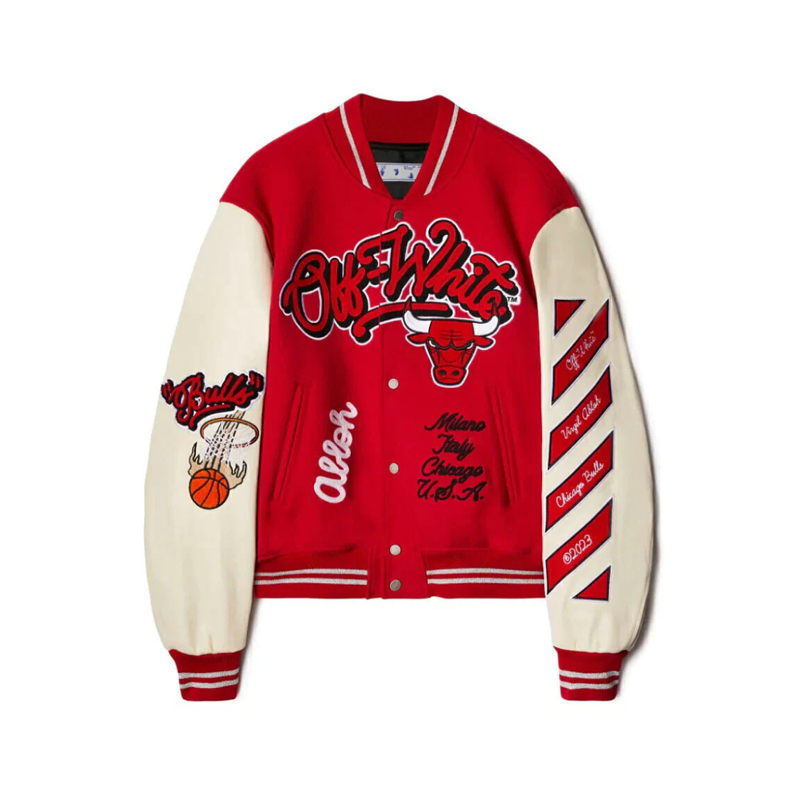 Off White c/o Chicago Bulls Red Varsity Jacket 1
