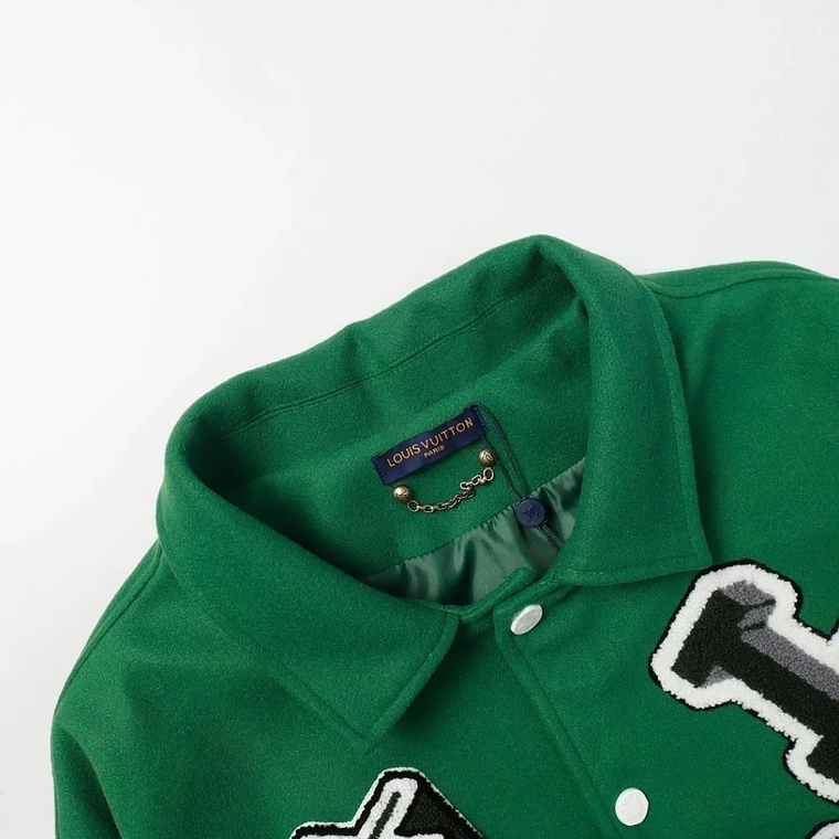 Louis Vuitton Varsity Leather Jacket Green 5