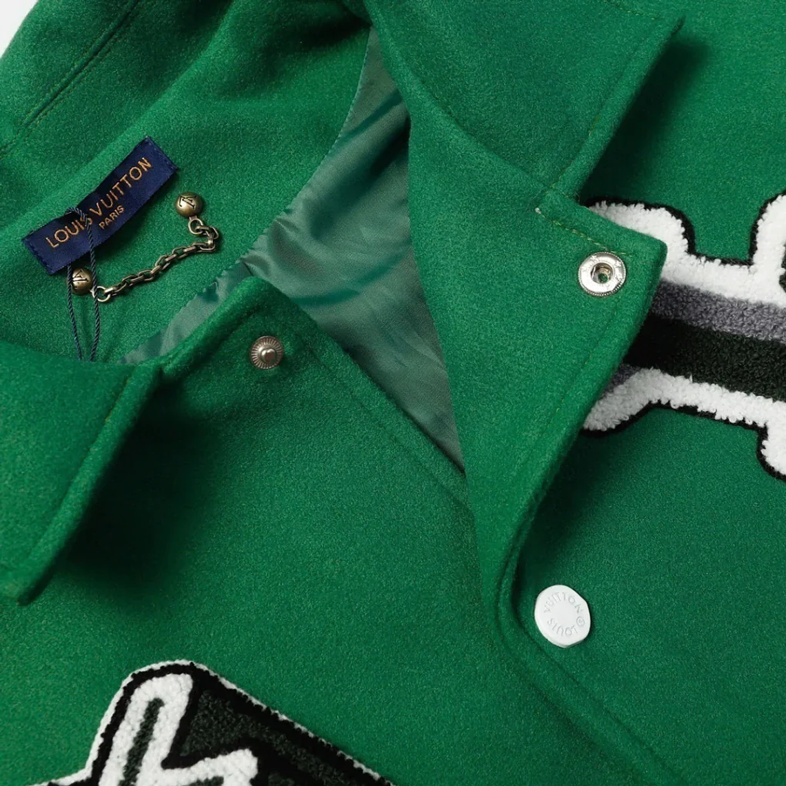 Louis Vuitton Varsity Leather Jacket Green 7