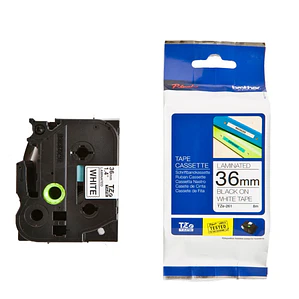 Cinta laminada Brother TZe261 | Ancho: 36 mm. Longitud: 8 m - Adhesivo estándar - negro sobre blanco - rollo (3,6 cm x 8 m) 