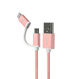 Cable USB 2 en 1 KlipXtreme, Lightning/Micro-USB a USB-A, Largo 1m, Rose Gold