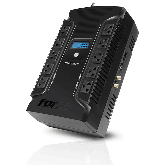 UPS Forza HT-1002LCD-C, (Interactiva, 500 W/1000 VA - AC 220 V - 12 Out, USB, Onda senoidal simulada)