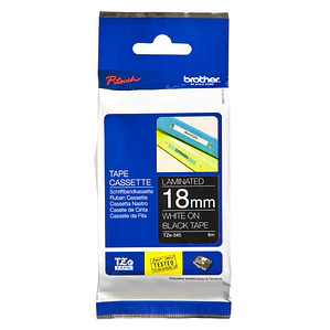 Cinta de impresión Brother TZE-345 Laminada. Texto blanco sobre fondo negro