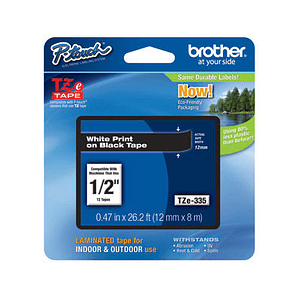 Cinta laminada Brother Texto blanco sobre fondo negro TZE-335