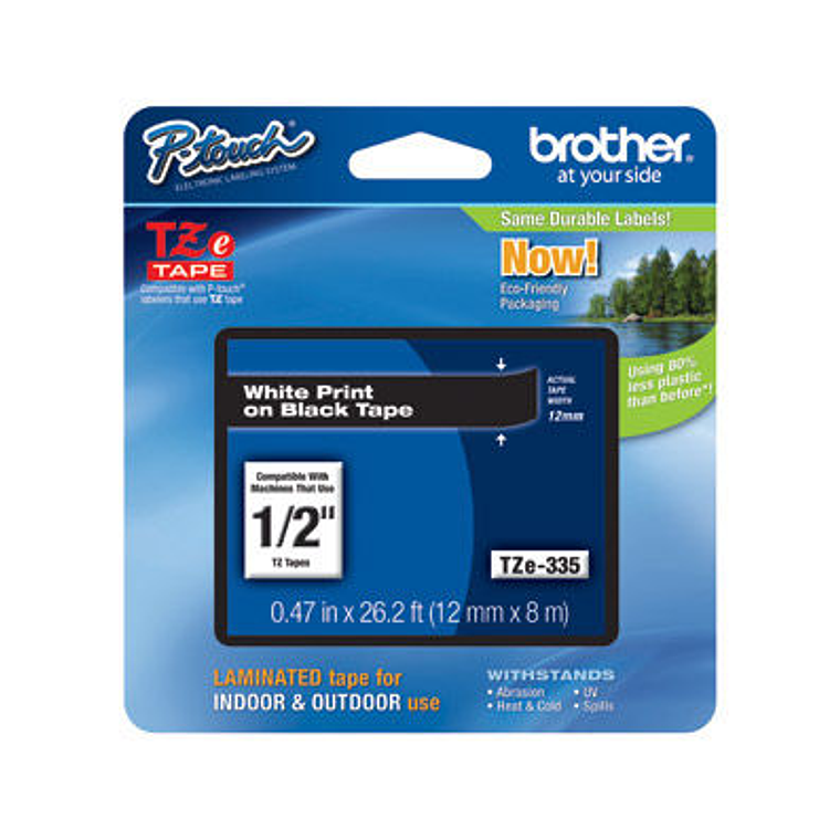 Cinta laminada Brother Texto blanco sobre fondo negro TZE-335 1