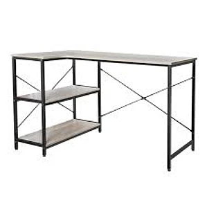 Escritorio en L de un nivel para computadora con estantes
