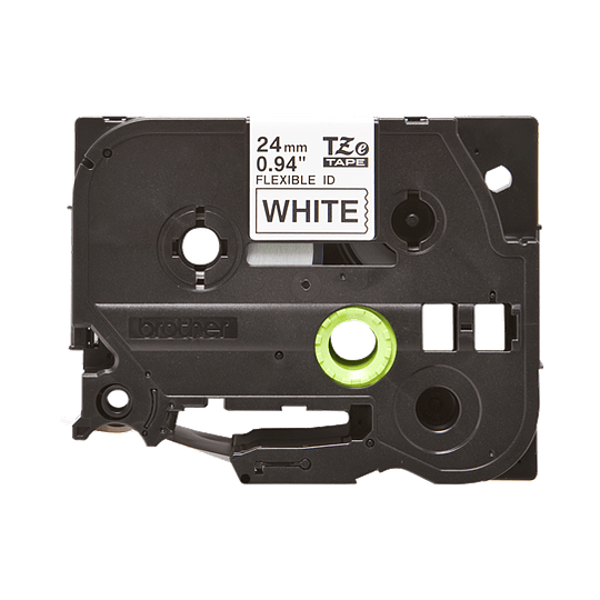 Cinta Negro sobre blanco Flexible 24mm x 8mts PN:TZE-FX251